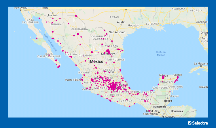 Mapa de cobertura fibra óptica en México